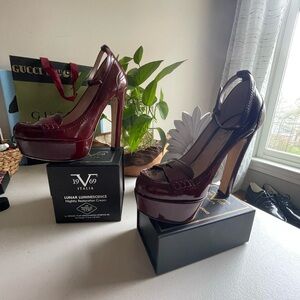 Miu Miu Burgundy Patent Leather Loafer in SZ 37 Gently used 5’ Heel